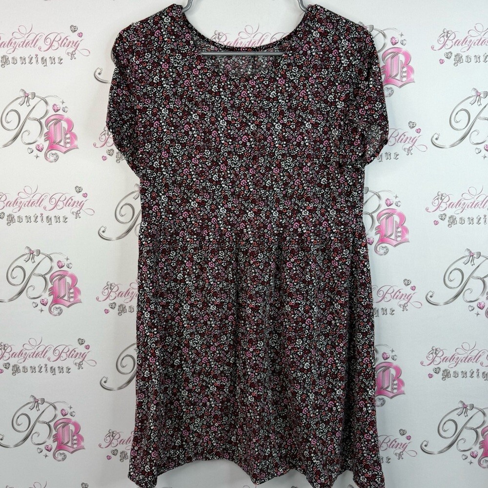 Dress T-shirt style flowers white red orange pink black mini dress Floral Dress